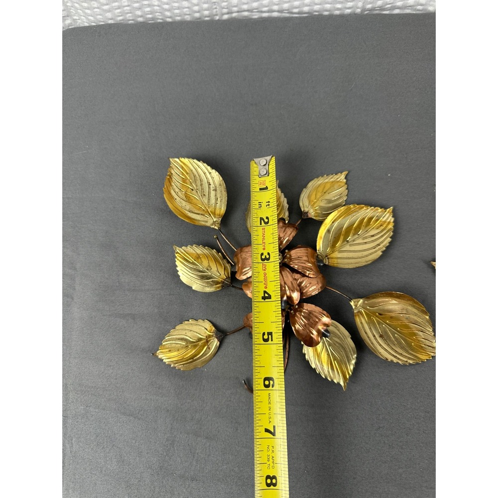 2 Vtg Home Interiors Dogwood Flowers & Leaves Brass Copper Metal Wall Sculptures - Picture 6 of 8
